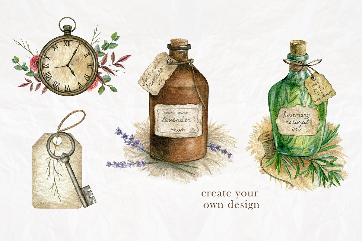 Vintage watercolor set, a Decorative Illustration by Nastilustra (Photo 7 of 10)