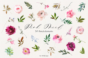 Pink Mood Watercolor Floral Clip Art