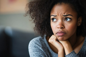 Concerned woman in thoughtful moment, a Photo by Beautiful things