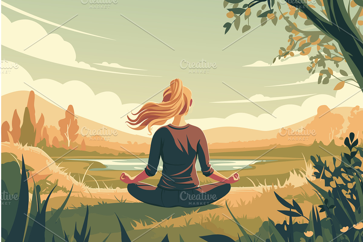 Cartoon girl doing yoga in a, a Sport Illustration by LadadikArt