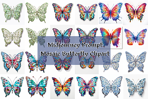 Prompt Mosaic Butterfly Clipart, a Decorative Illustration by Creative design