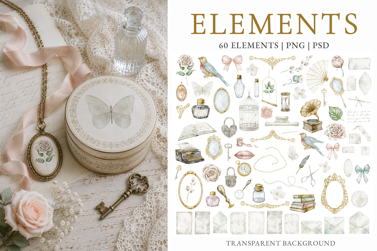 Vintage Watercolor Clipart Bundle, a Decorative Illustration by Alisles (Photo 2 of 12)