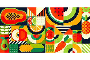 Fruits Bauhaus Geometric Pattern