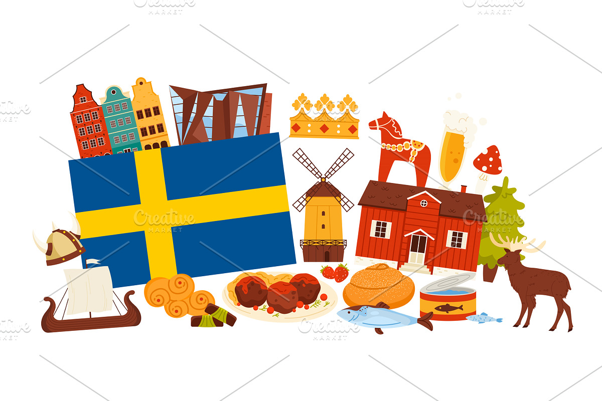 Sweden national symbols and, an Object Illustration by Flashvector