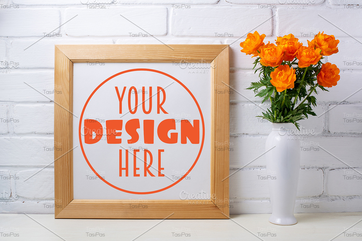 Square wooden frame mockup, a Print Template by TasiPas (Photo 1 of 4)