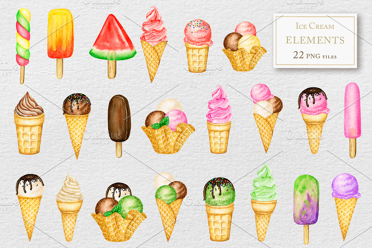Ice Cream watercolor clipart, an Object Graphic by svetlanaARTdreams (Photo 2 of 11)