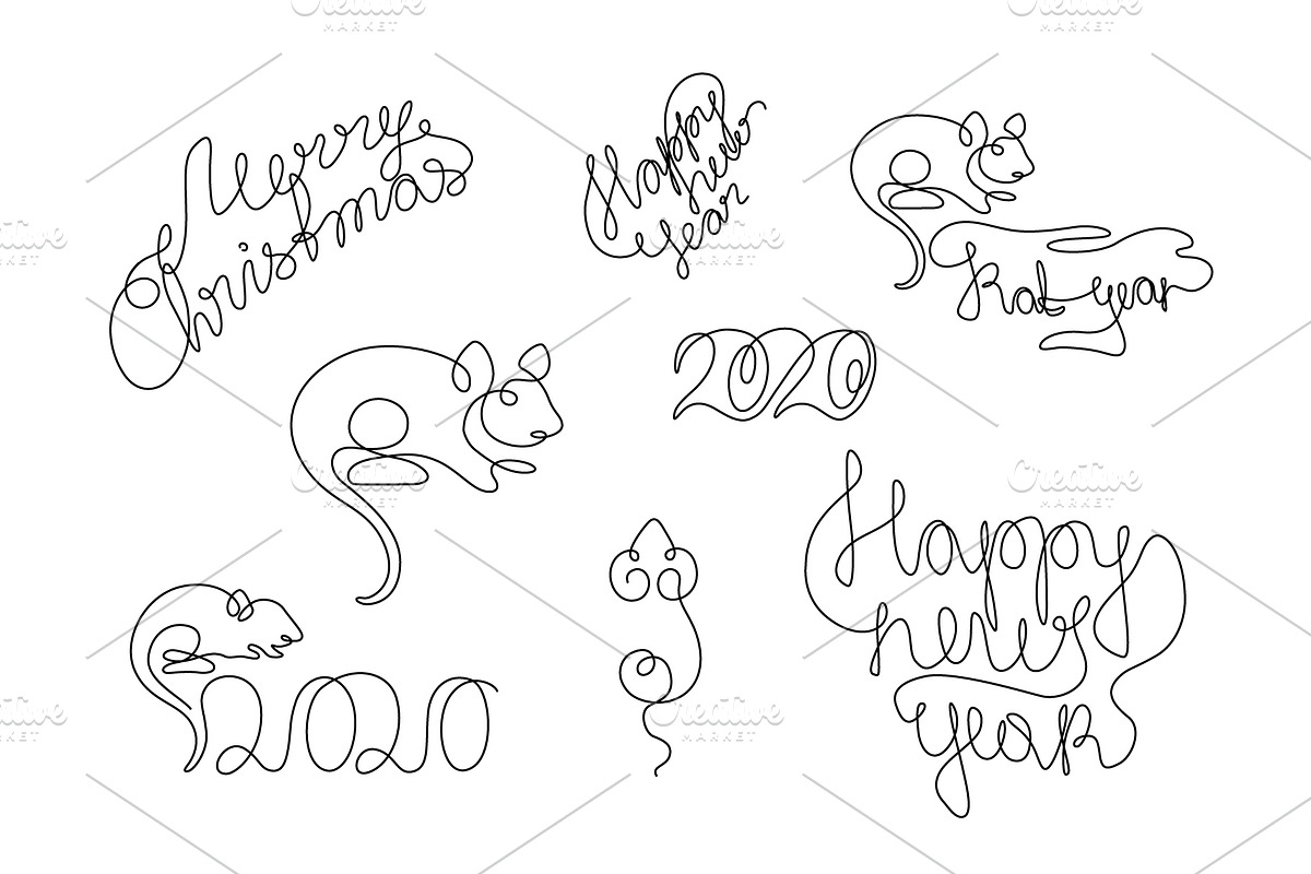 New Year 2020 year of the rat set., an Animal Illustration by Anastasiia_Dzhioeva (Photo 1 of 6)