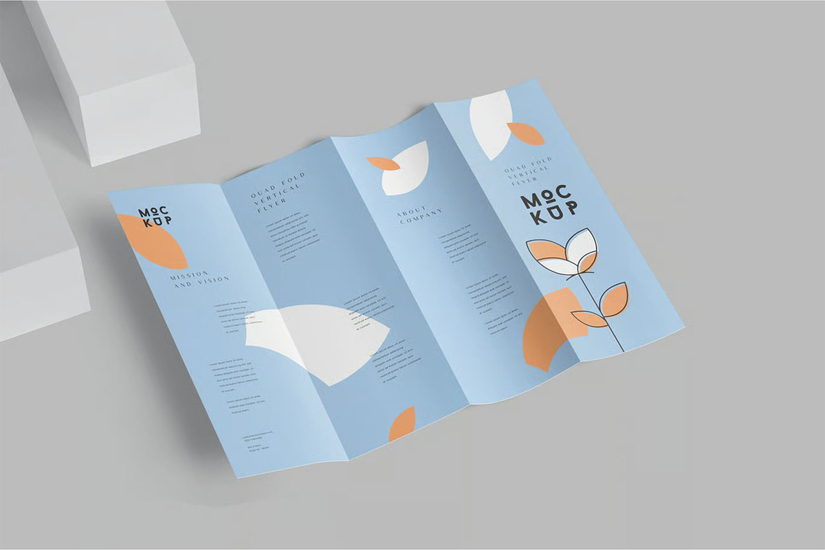 Quad Fold Vertical Flyer Mockups, an Advertising Mockup by megostudi0 (Photo 4 of 6)