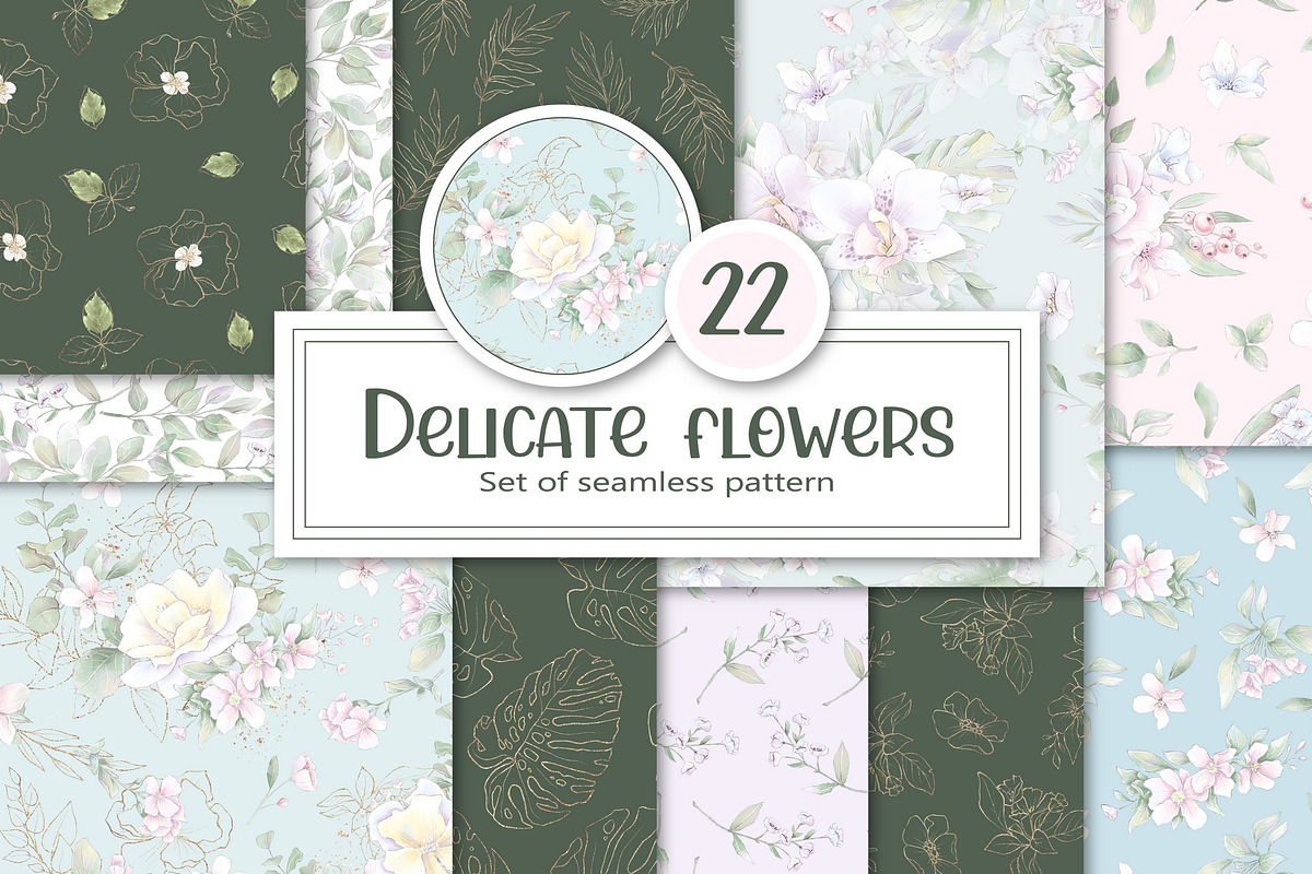 Delicate orchids. Seamless patterns, a Pattern Graphic by Yuliya Art (Photo 1 of 8)