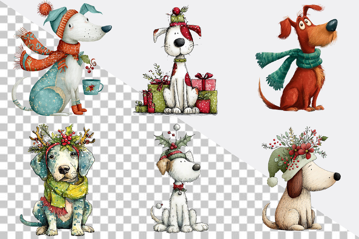 Whimsical Christmas Dog Clipart Bun, an Illustration by SVGArt (Photo 2 of 8)