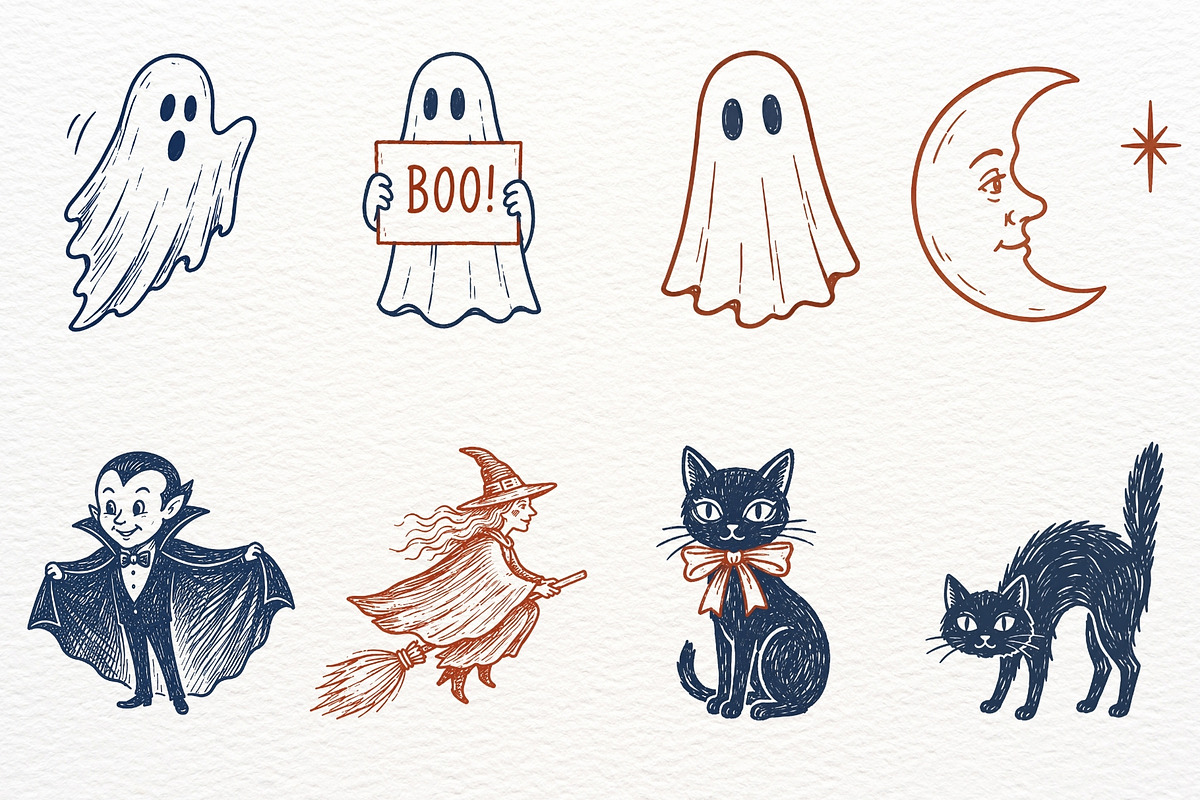 Vintage Halloween Clipart PNG Doodle, a Seasonal Illustration by SugarCloudStudioArt (Photo 3 of 6)