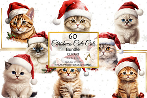 Cute Christmas Cats PNG Bundle