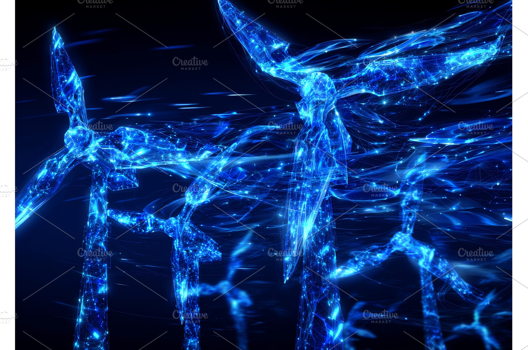 Three wind mills composed of glowing, an Industrial Photo by ZinetroN