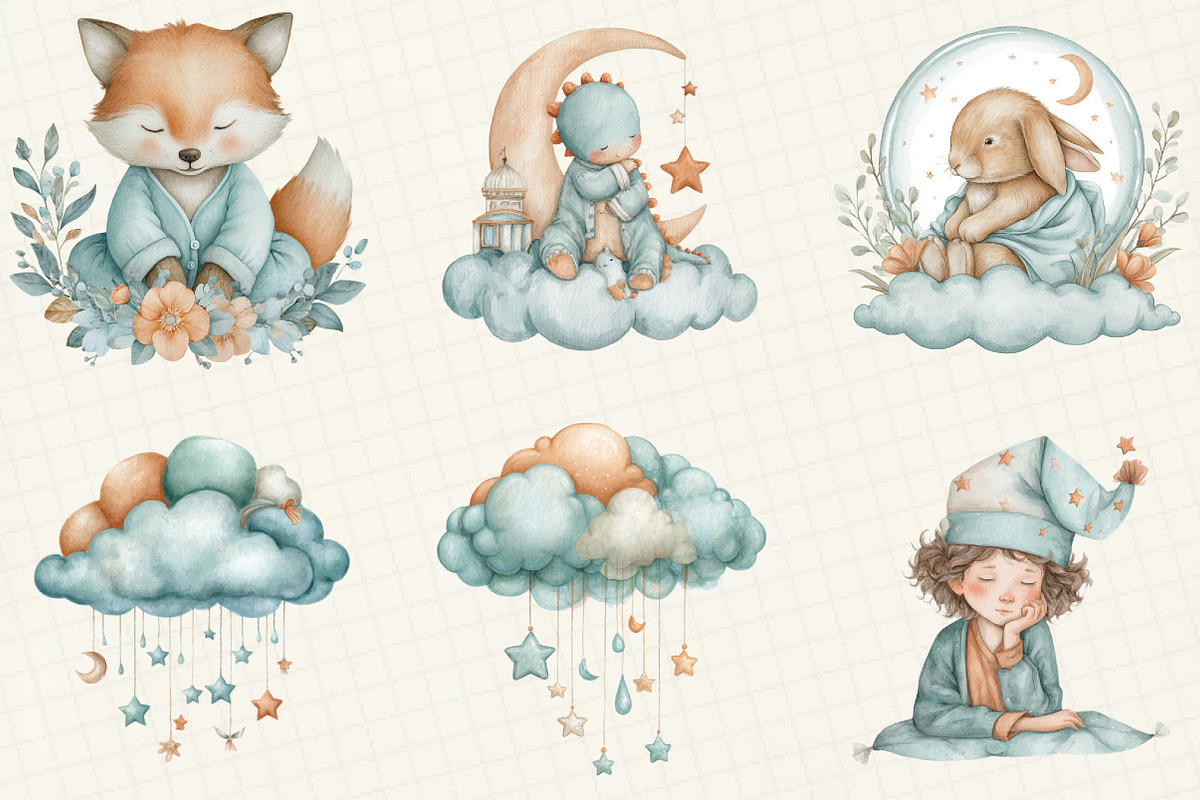 Sweet Dreams watercolor clipart, an Illustration by DreamCafeArt (Photo 4 of 6)