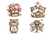 Whimsical Valentine Cat Clipart PNG, an Animal Illustration by maryamdesignarts (Thumbnail 4 of 12)