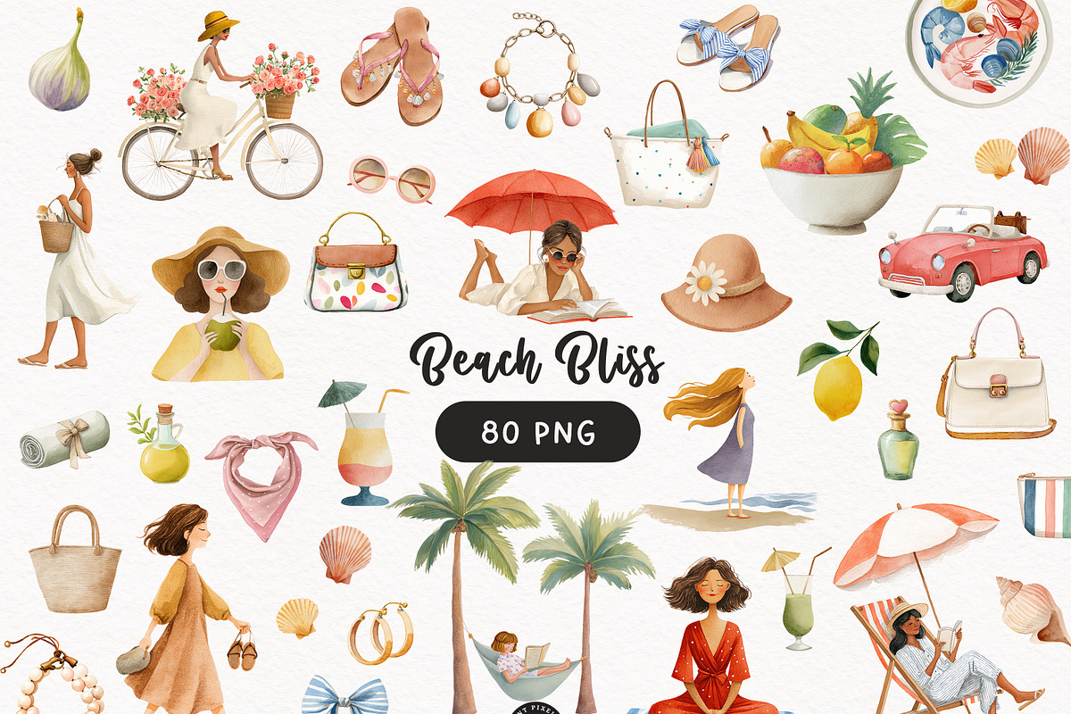 Mediterranean Summer Clipart Bundle, a Person Illustration by PaintPixelCo (Photo 1 of 15)