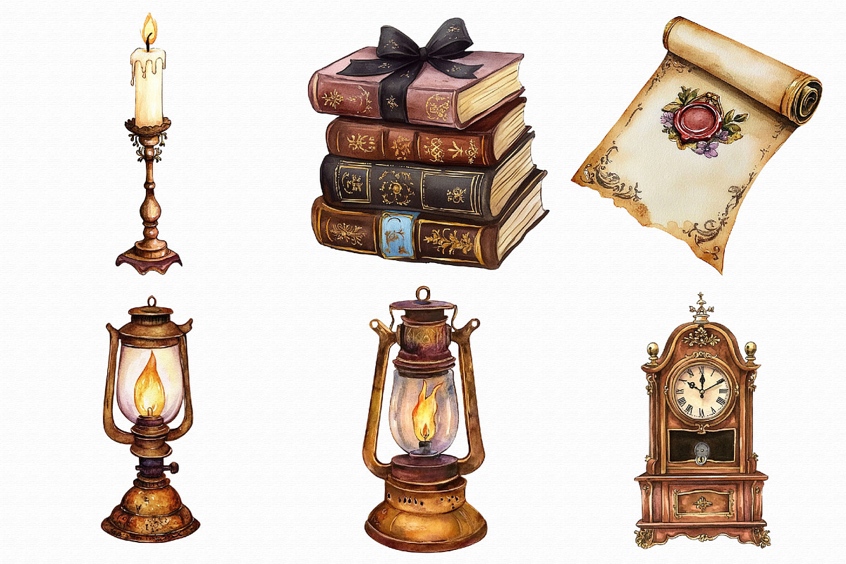 Watercolor Antique Clipart, an Illustration by Libby Wishes (Photo 3 of 4)