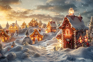 Snowy Gingerbread Village at Sunset, a Holiday Photo by Ales Munt
