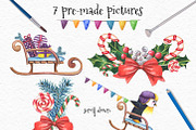 Watercolor Set CHRISTMAS FRIENDS, an Animal Illustration by Satika (Thumbnail 3 of 9)