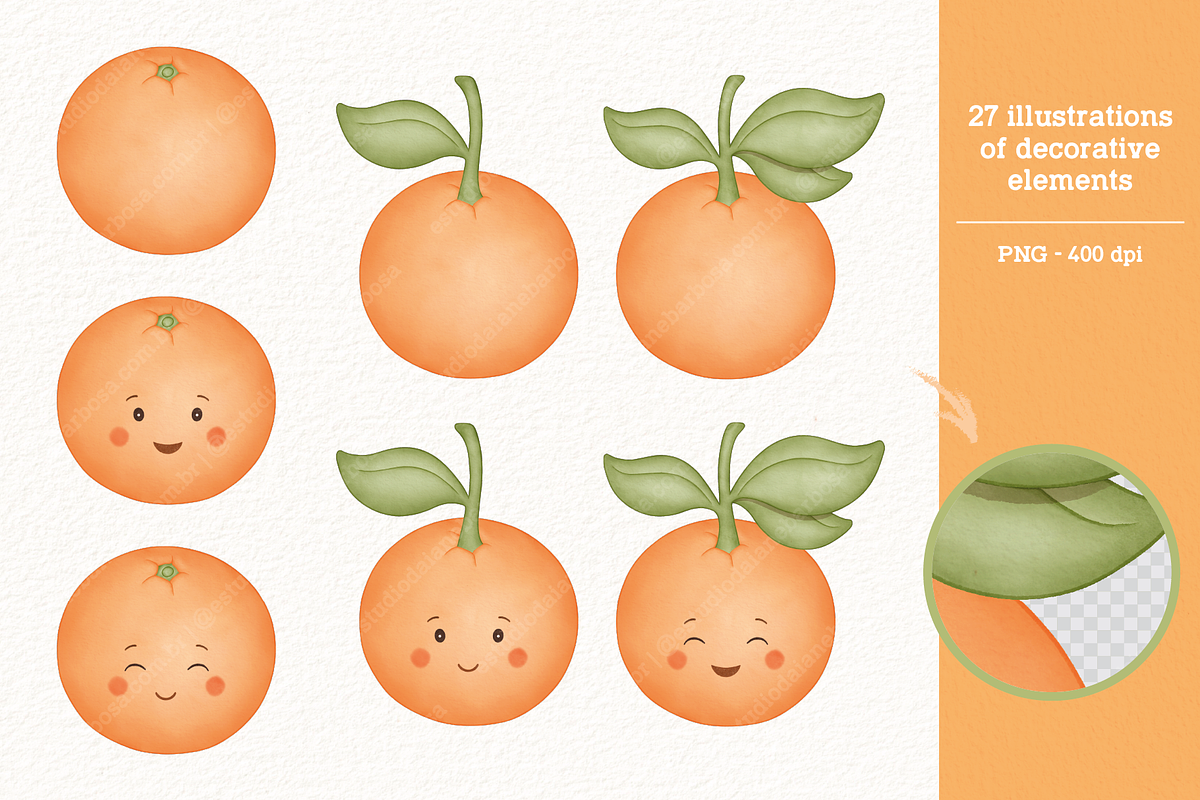 Sweet Orange - Cliparts Set, an Illustration by Estudio Daiane Barbosa (Photo 2 of 8)