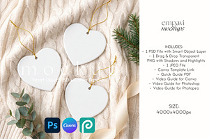 Heart Ornament Mockup Set of 3