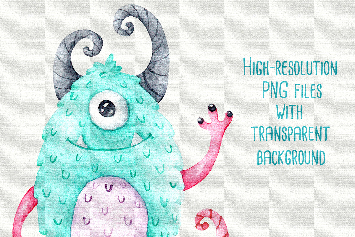 Monsters watercolor clipart, an Object Graphic by Trinibis (Photo 3 of 4)