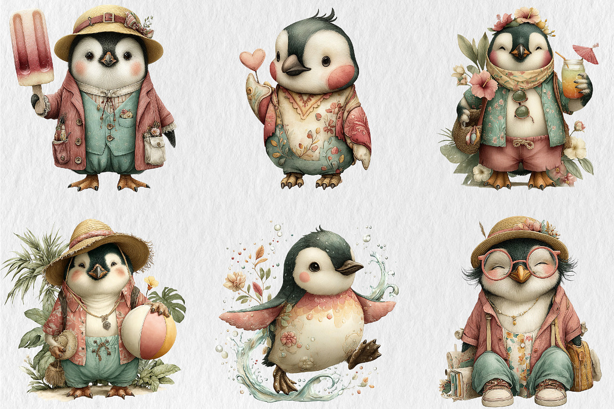Summer Funny Penguin Clipart, a Seasonal Illustration by Rose Art (Photo 2 of 6)