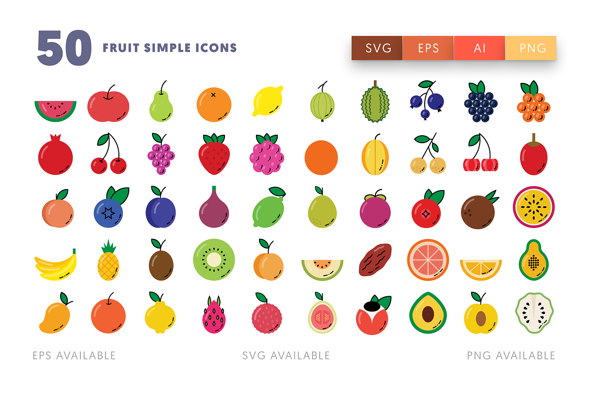 50 Fruit Simple Icons, an Outline Icon by Dighital (Photo 2 of 10)