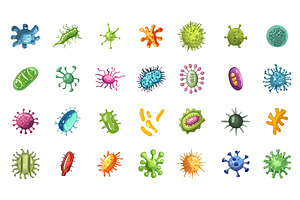 Bacteria and virus icons. Microbe, an Illustration by Valerie Bodnar