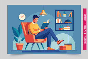 Man chair book shelf lamp, an Illustration by Tanuart