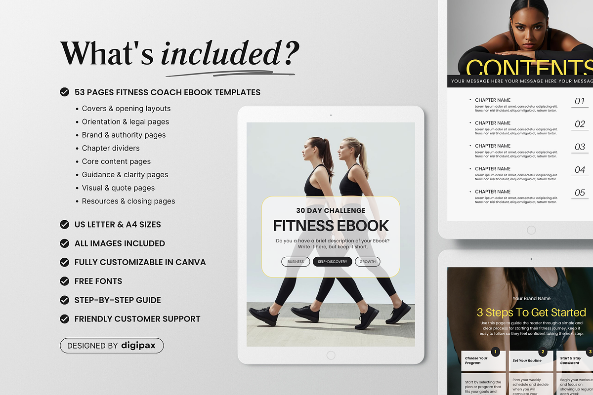 Fitness Coach Ebook Template Canva, a Magazine Template by DigiPax (Photo 2 of 11)