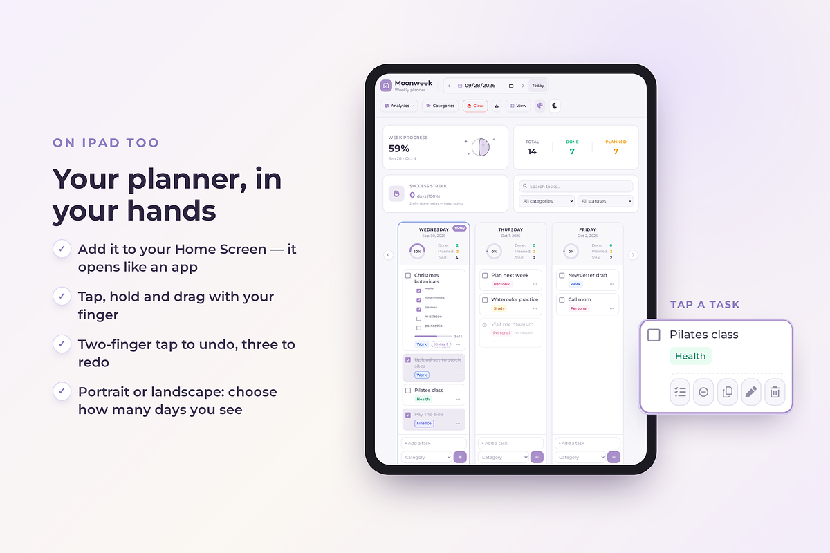 Weekly planner Interactive Moonweek, a HTML Template by Eves_Aquadreams (Photo 10 of 12)