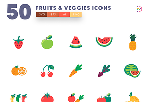 50 Fruits & Vegetable Icons