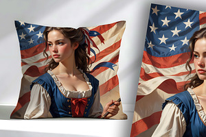 Patriot Woman and American Flag 1776, a Person Illustration by Sharon Schwalbe