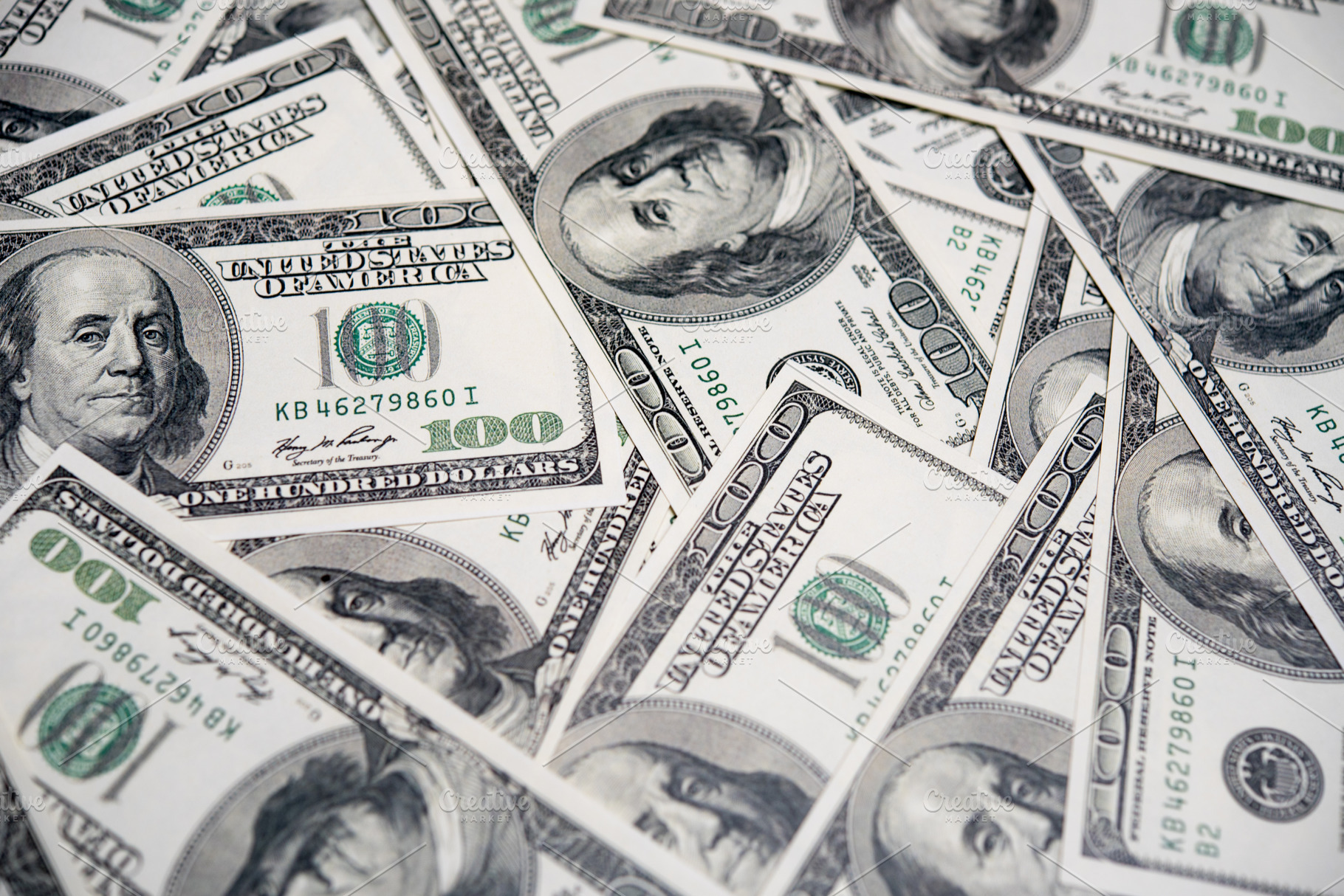 A pile of hundred dollar bills. Economic and financial of Americ, a Business Photo by Ministocker