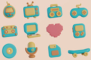 3D Retro Icon Set, an Object Graphic by Artnivora.Std (Thumbnail 3 of 4)