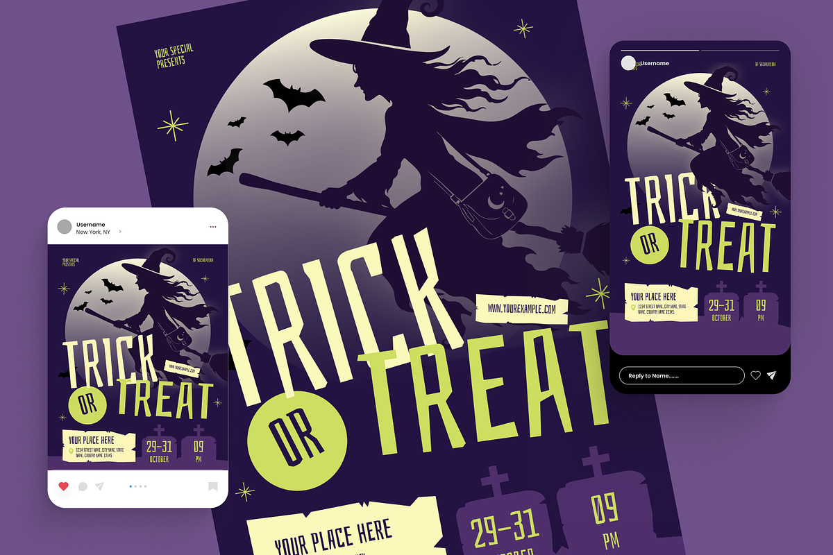 Trick or Treat Halloween Flyer Set, a Flyer Template by Annora Studio (Photo 2 of 6)