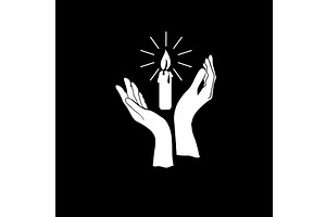 Candle in hands prayer. a religious, an Illustration by Nenahliadava Design