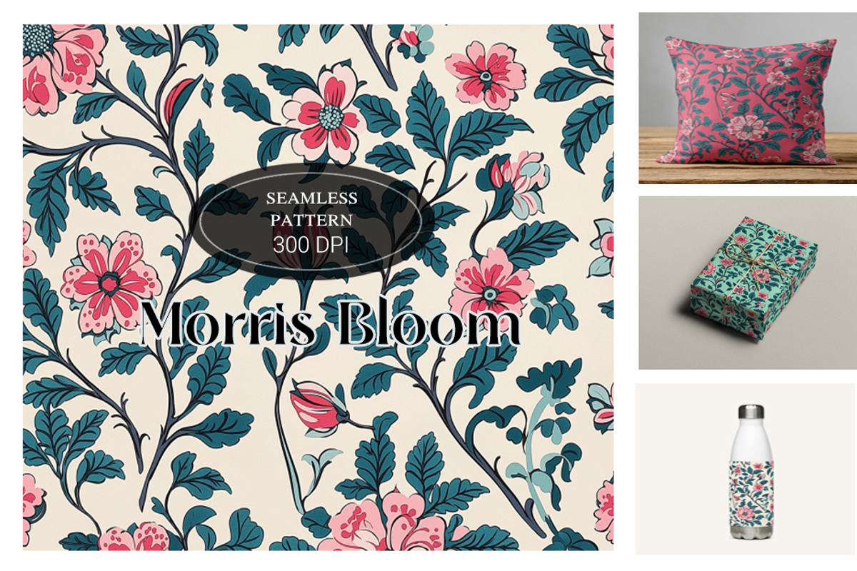Morris Bloom - Pink Floral Pattern, an Illustration by Brush Berry Studios (Photo 1 of 5)