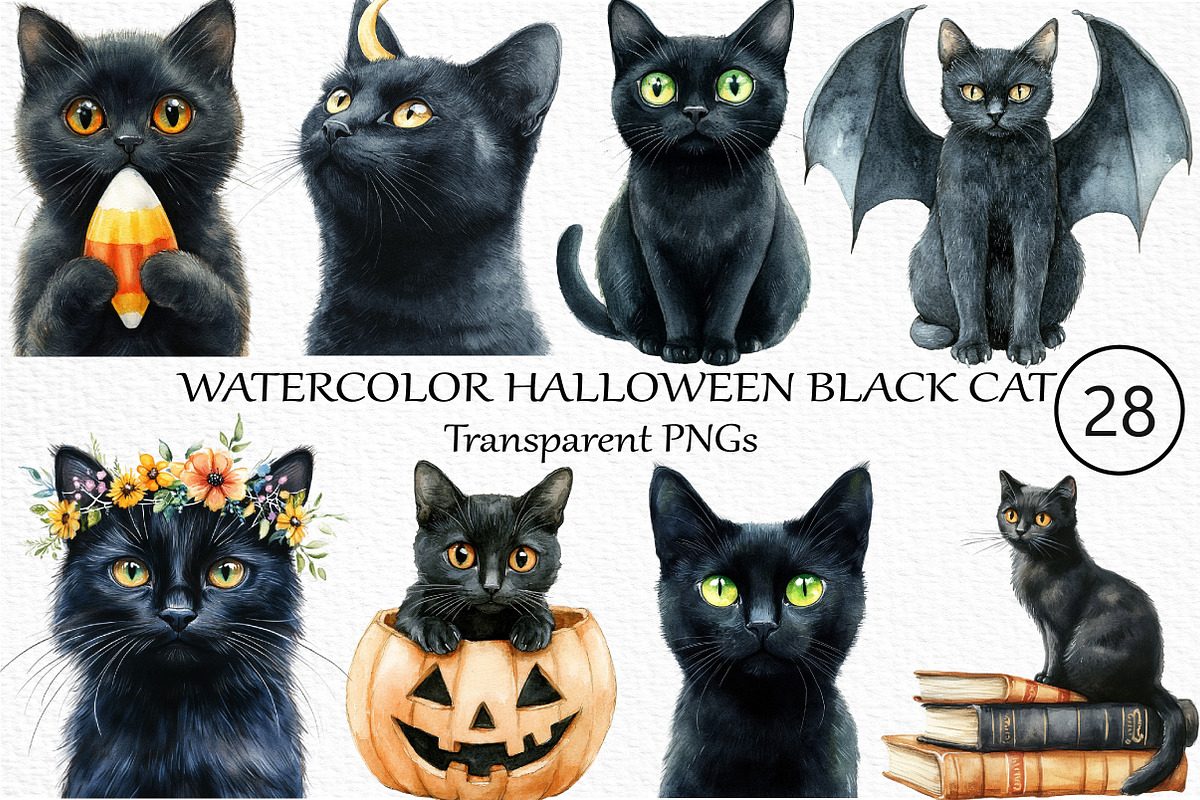 Watercolor Halloween Black Cat, an Illustration by Craft Nest (Photo 1 of 6)