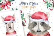 Christmas deer and raccoon animals, an Animal Illustration by Peace ART (Thumbnail 4 of 13)