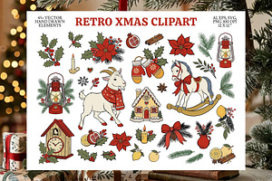Retro Christmas Clipart Vector Set