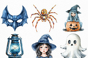 Watercolor Blue Patchwork Halloween, an Illustration by Craft Nest (Thumbnail 3 of 6)