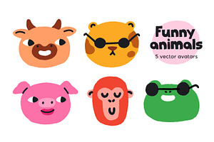 Happy, Funny Animal Heads, Comic Set