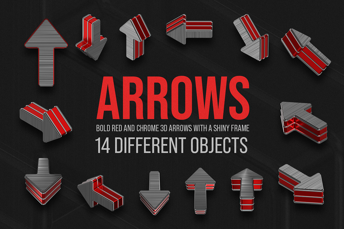 Bold Red & Chrome 3D Arrows Set, an Object Graphic by BIBIART (Photo 1 of 3)