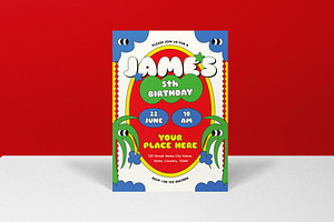 Red Kiddieland Birthday Invitation, a Card Template by graphicook