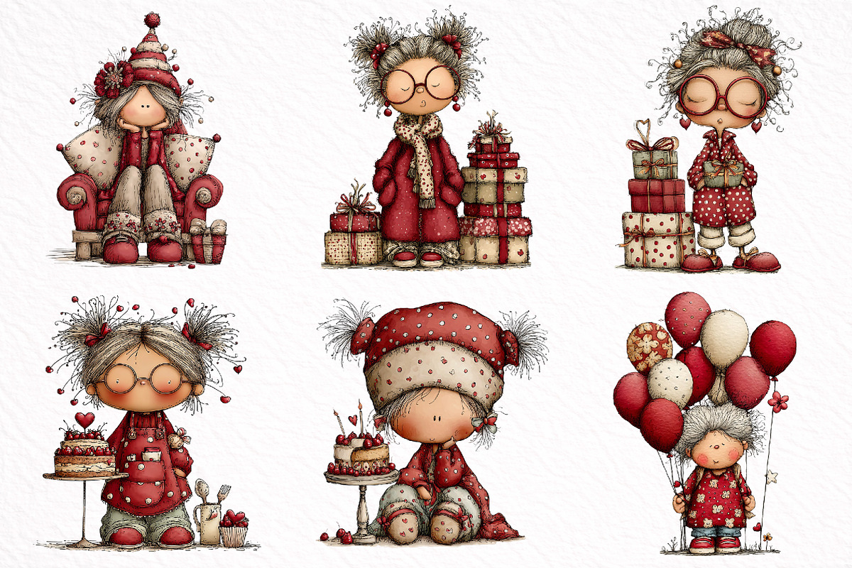 Whimsical Old Lady Birthday Clipart, an Illustration by DreamArtGraphic (Photo 3 of 8)
