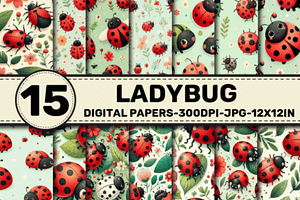 Ladybug Patterns Digital Papers, a Pattern Graphic by Dizzy Art Studio