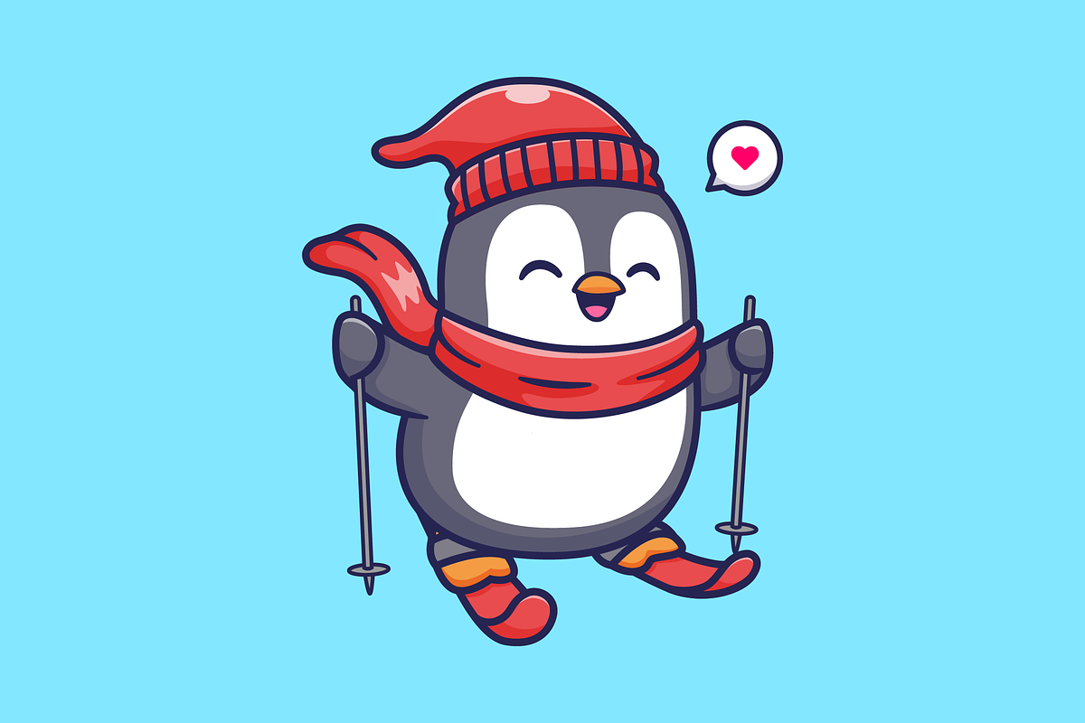 Cute Penguin Playing Ice Ski Cartoon, an Animal Illustration by Catalyst Labs (Photo 2 of 3)