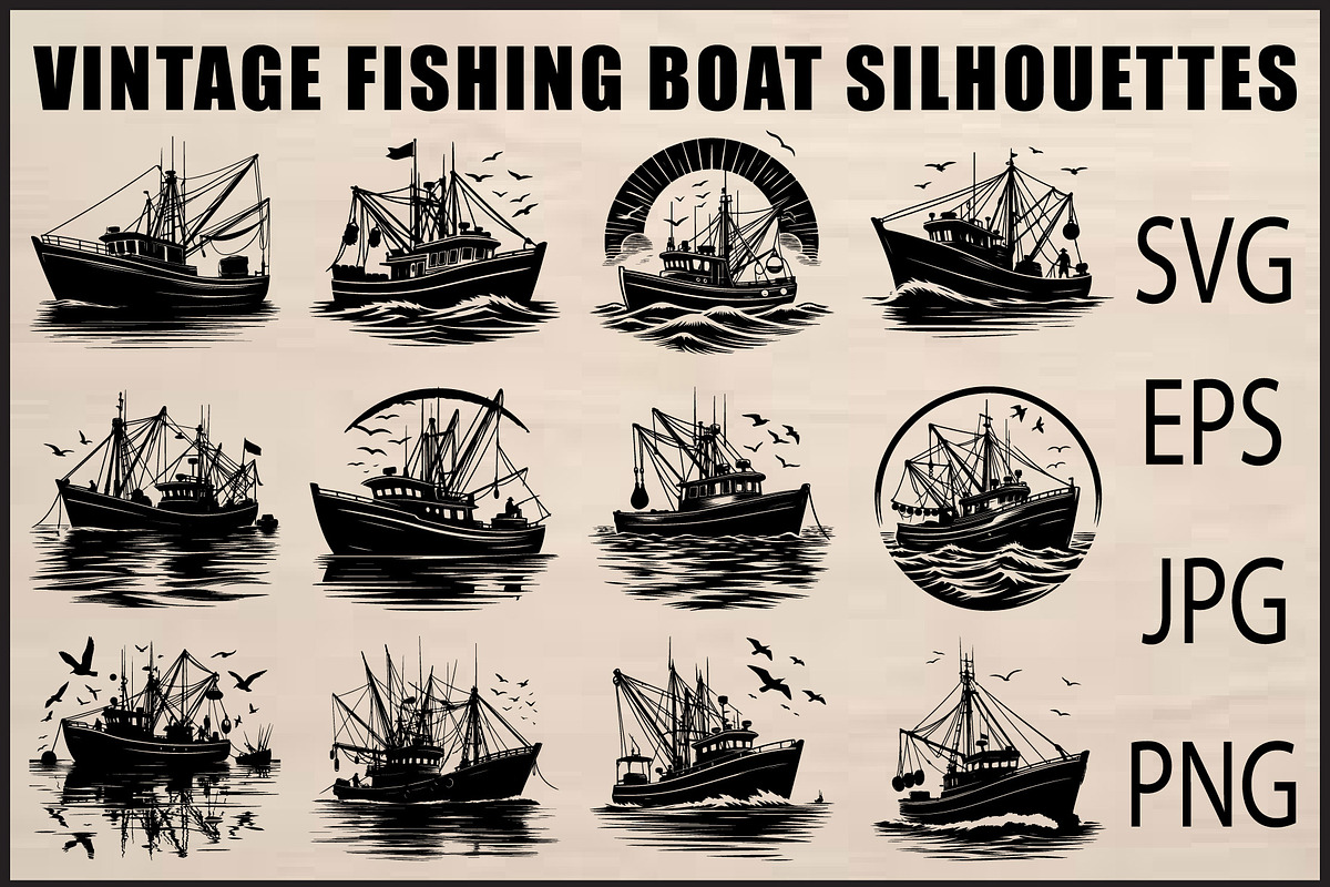 Vintage Fishing Boat Bundle, an Object Graphic by Designer_Momina (Photo 1 of 13)